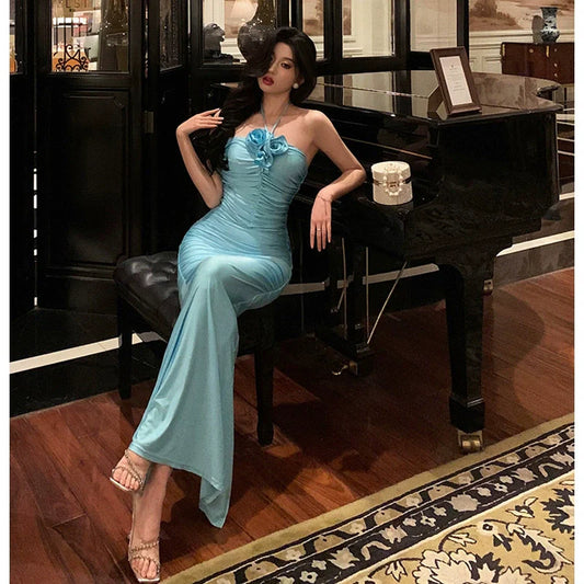 Rose halter neck sexy dress summer new party dress S5606
