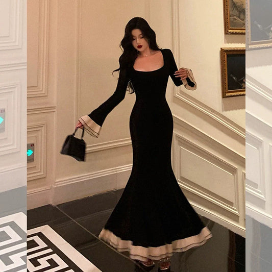 Mermaid dress for women retro square neck long dress party dress S5698