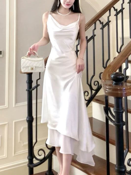 white satin dress long evening dress S5949
