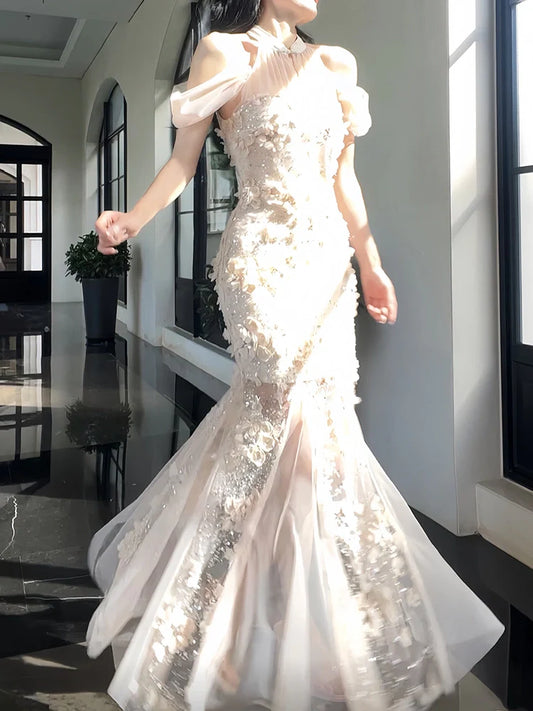 embroidered mermaid long evening dress women's luxury party dress S6144