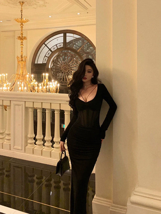 Black mermaid dress new long party dress S5639