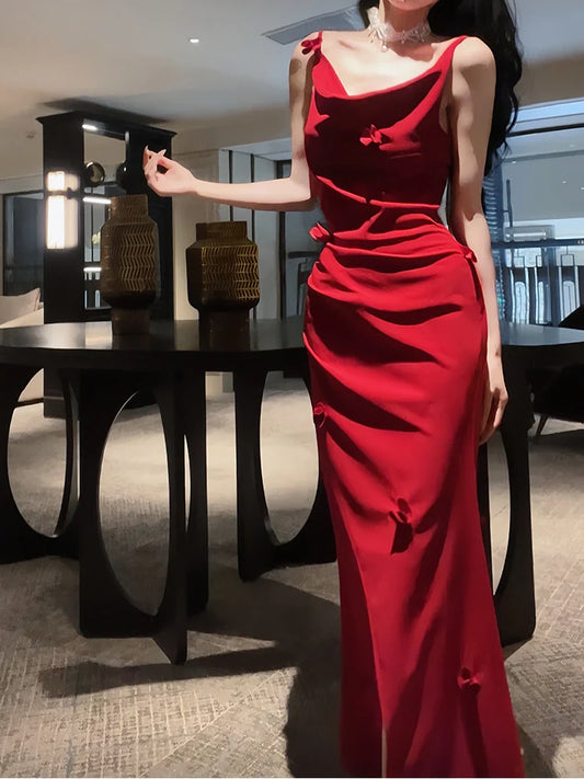 Red mermaid long prom dress elegant evening gown S5958