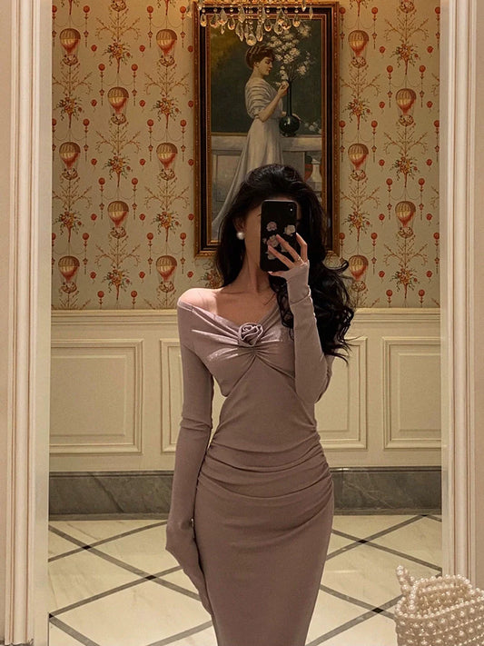 Off-shoulder sexy long-sleeved dress for women new party dress S5645