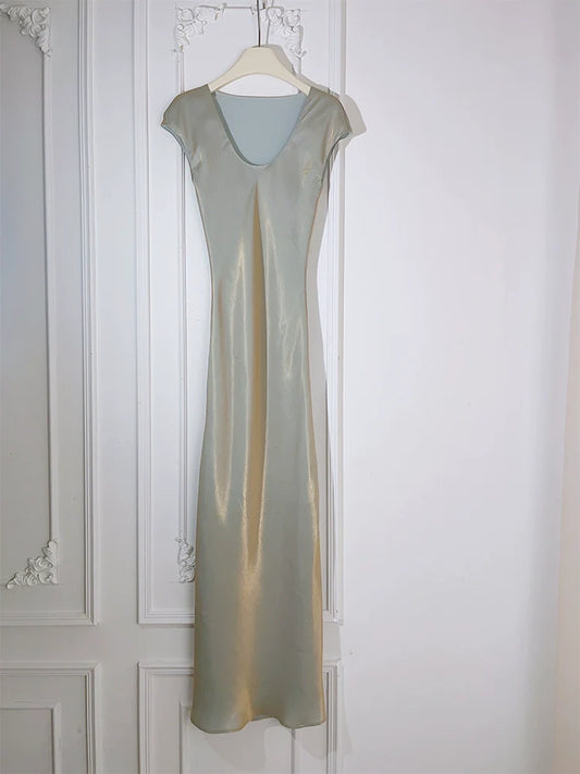 Long simple party dress V-neck mermaid dress S6051