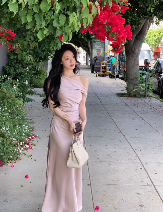 Elegant Bodycon Satin Long Dress Women Off Shoulder Solid French Mermaid Wedding Evening Party Gown S5395