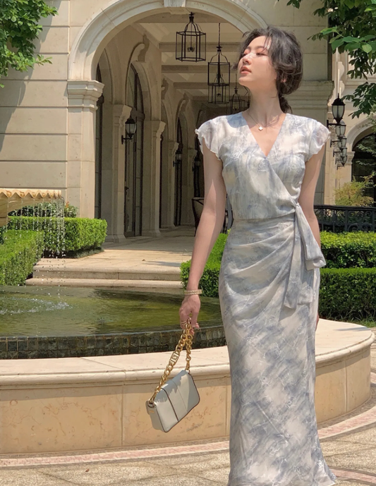 Summer Fashion Elegant Dress Long Sexy Evening Party Pleated Dresses S5406