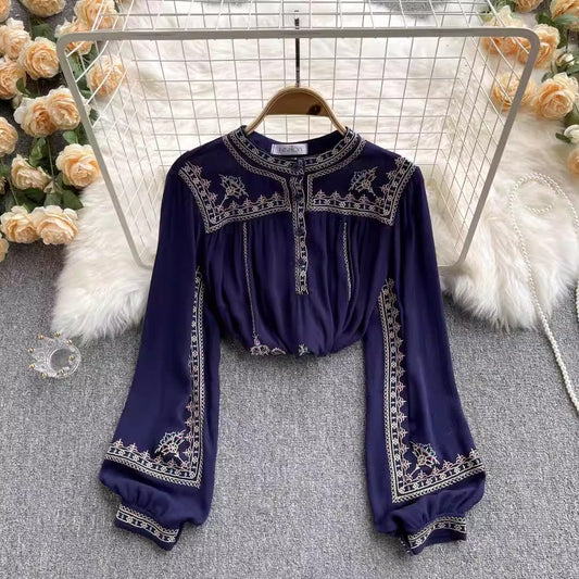 embroidery chiffon top women's design shirt S4559