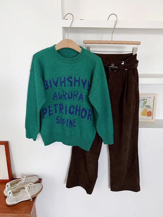 embroidered sweater round neck long-sleeved sweater top S4780