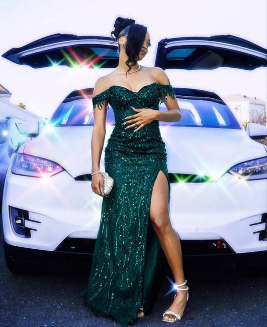 Off The Shoulder Green Prom Dresses Mermaid Long Formal Dresses fg5274