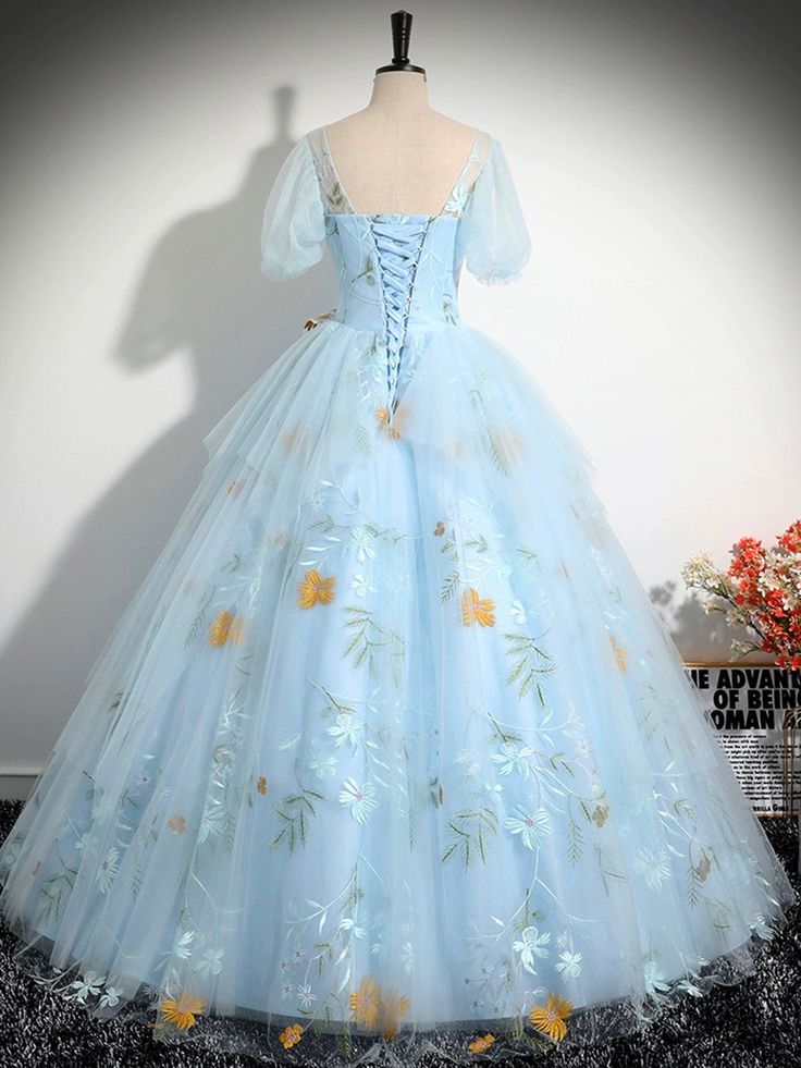 Tulle Floor Length Prom Dress, Beautiful Short Sleeve Evening Party Dress fg5070