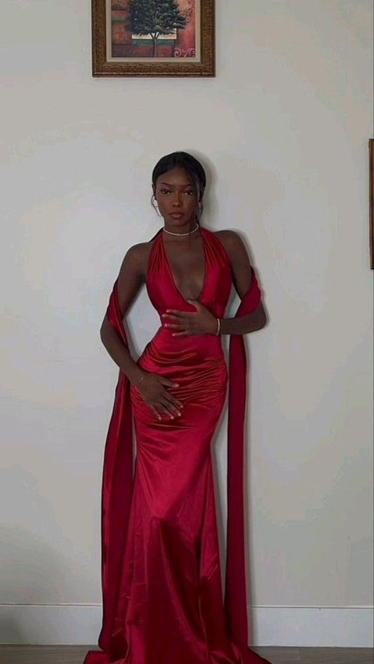 Sexy Mermaid Red V neckline Prom Dress 22th Birthday Outfits fg5185