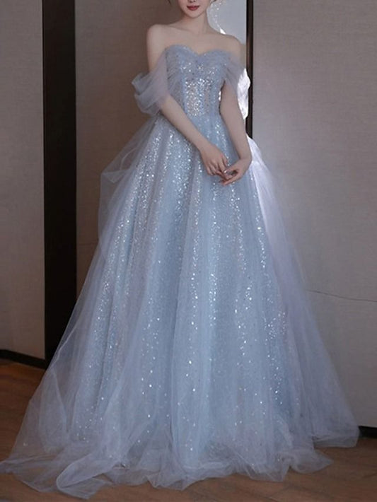 A-Line Party Dresses Elegant Dress Wedding Guest Prom Floor Length Sleeveless Off Shoulder prom dresses fg5359