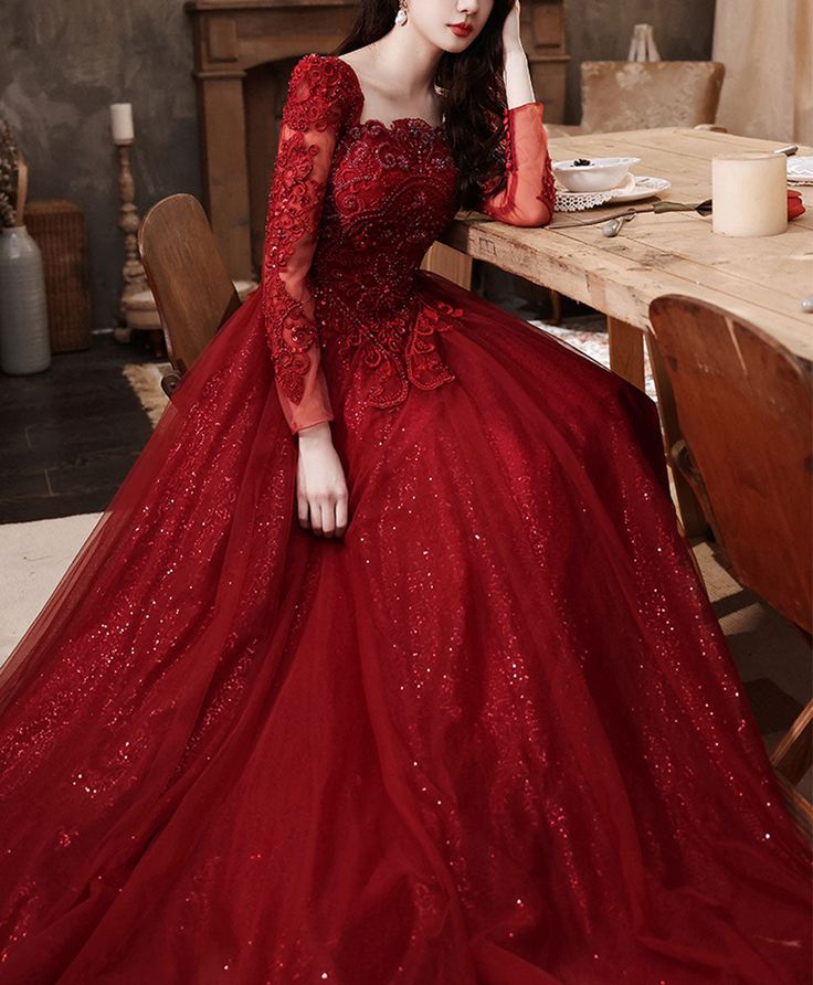 Burgundy Aline Lace Long Prom Dress, Burgundy Tulle Formal Graduation Dress fg5618