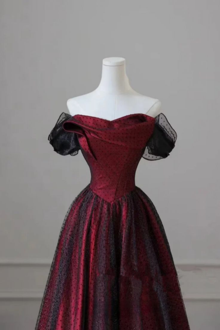 Black and Red Off Shoulder Satin Long Prom Dress, Off the Shoulder Party Dress fg5176