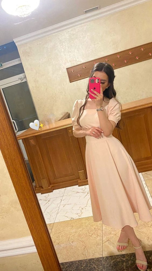 Light Pink Midi-length Evening Dress,Pink Prom Dress S5117