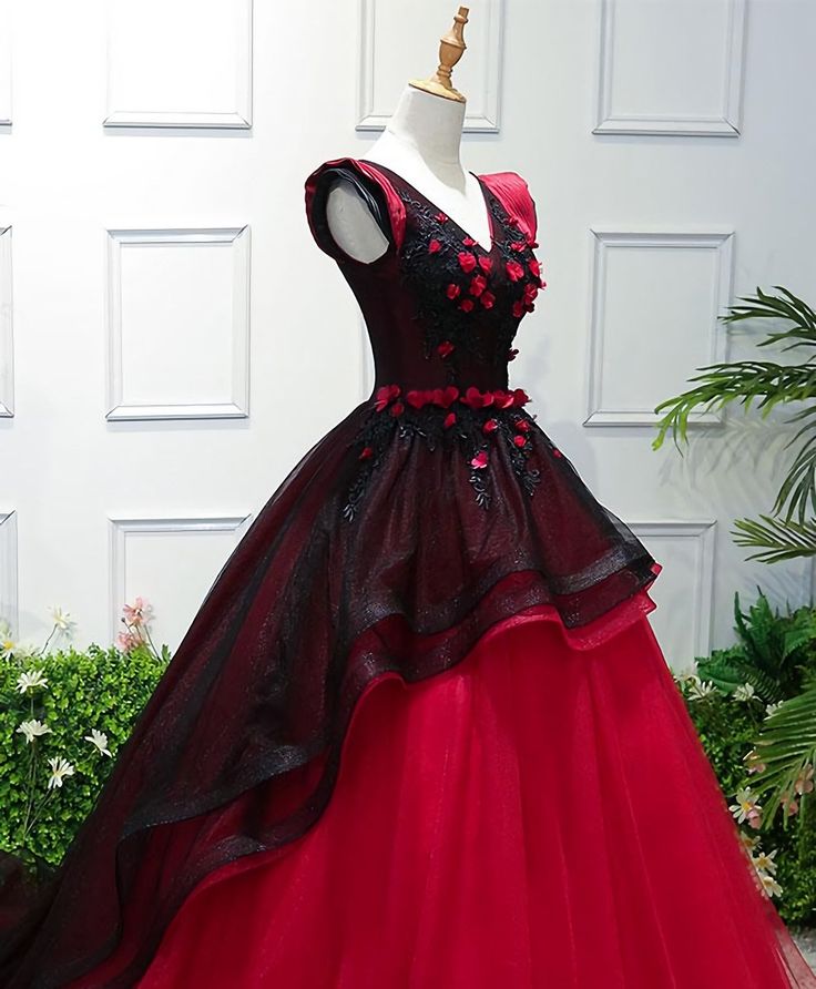 Unique V Neck Tulle Long Prom Dress, Evening Dress S5195