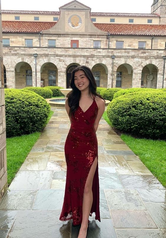 Spaghetti Straps Long Wine Red Prom Dress Birthday Outfits fg4880