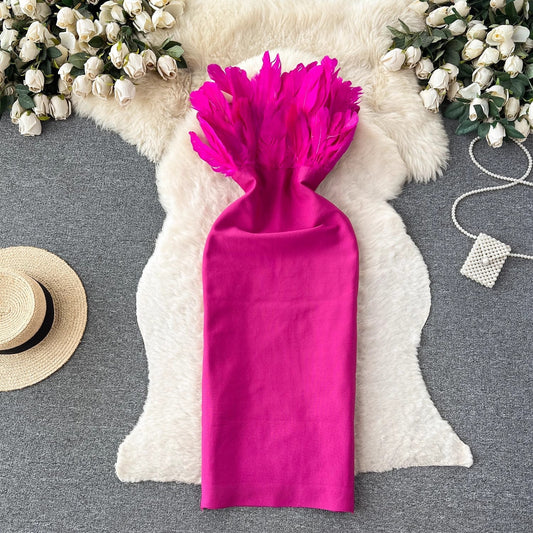 feather tube top dress, party dress S4647