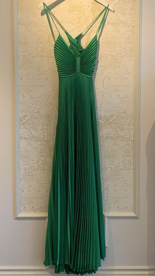 Green Long Pleated Prom Evening Dress fg4881