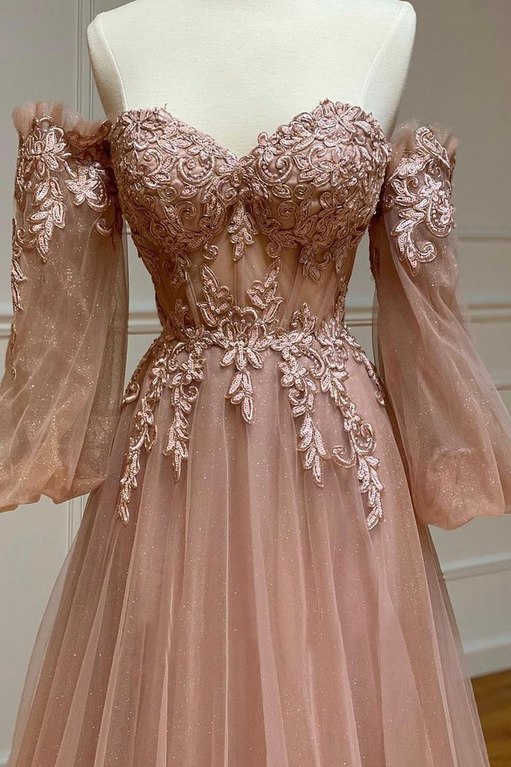 A-Line Tulle Lace Long Prom Dresses, Off the Shoulder Lace Formal Dresses fg4471