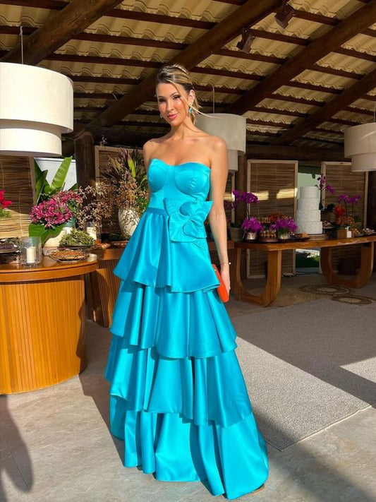 Long satin prom dress,strapless formal dress fg4811