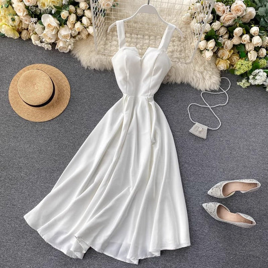 New design V-neck backless solid color long skirt women's dress S4564