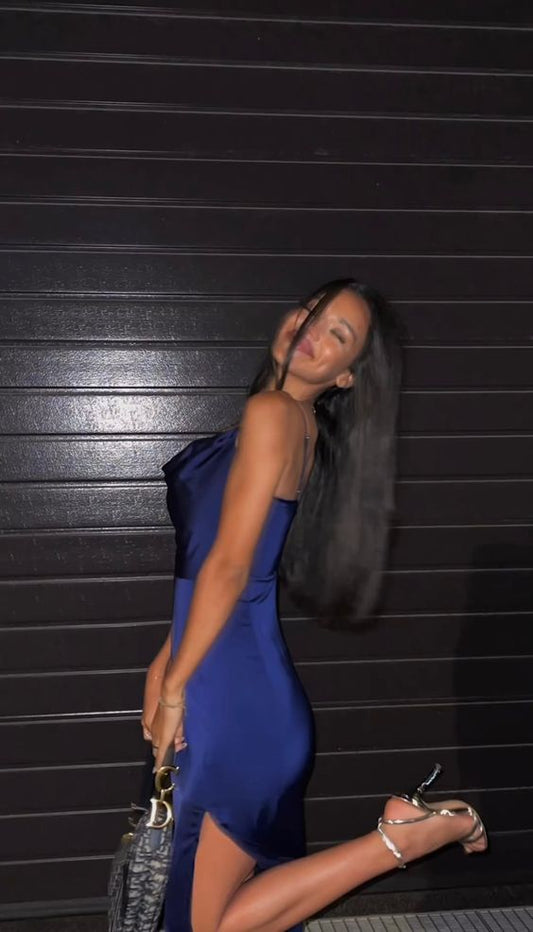 Blue Prom Dress, Evening Dress with Slit fg5303
