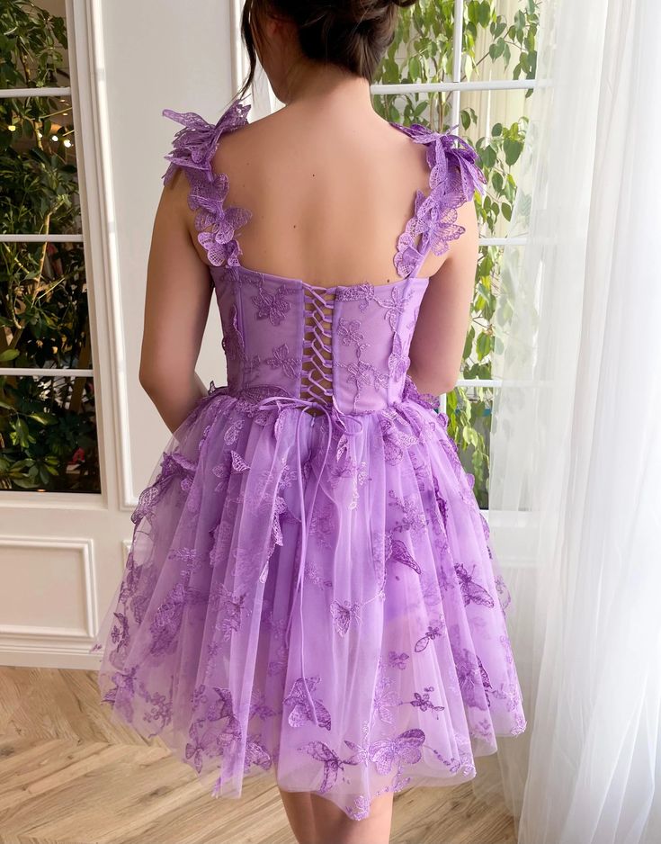 Short/Mini Homecoming Dresses Prom Dress with 3D Butterflies Sexy Slit Ball Gown Evening Dresses