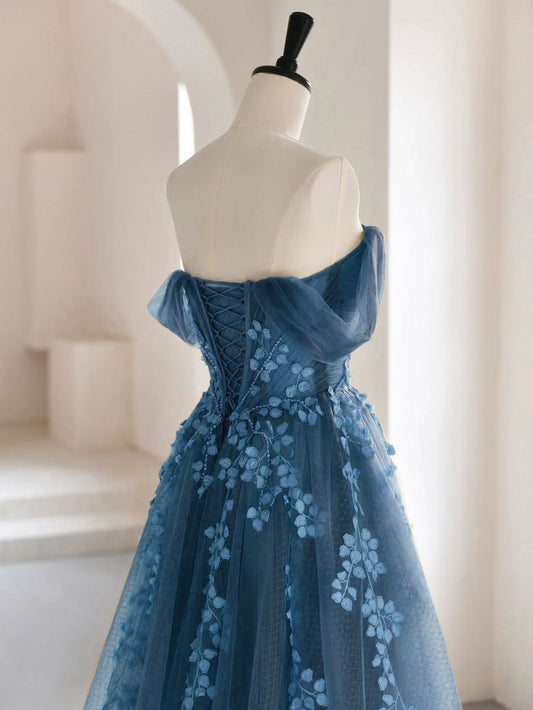 A-line Off Shoulder Tulle Long Prom Dress, Long Formal Dress fg5370
