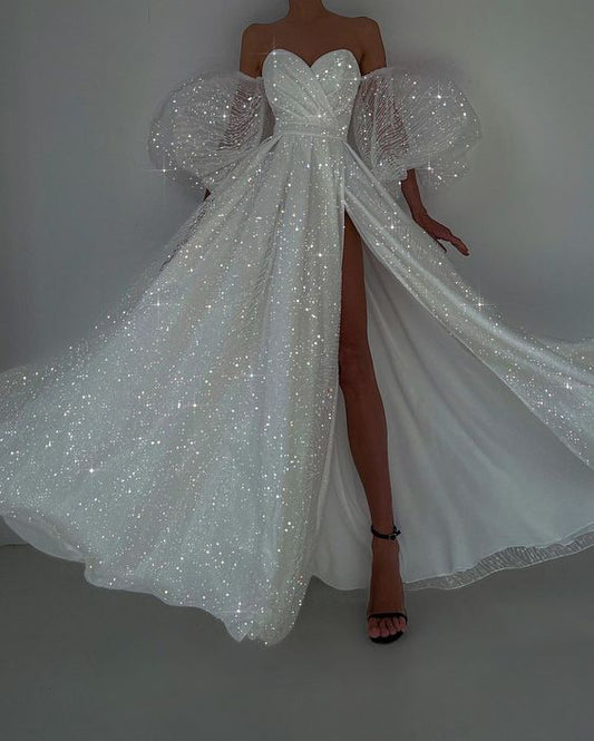 Puffy sleeves long prom dress formal evening dress fg4803