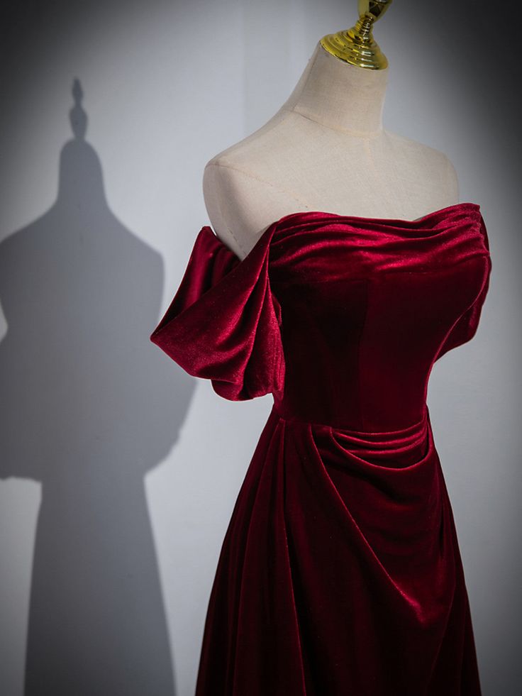 Velvet Off Shoulder A-line Long Party Dress, Floor Length Prom Dress fg4822
