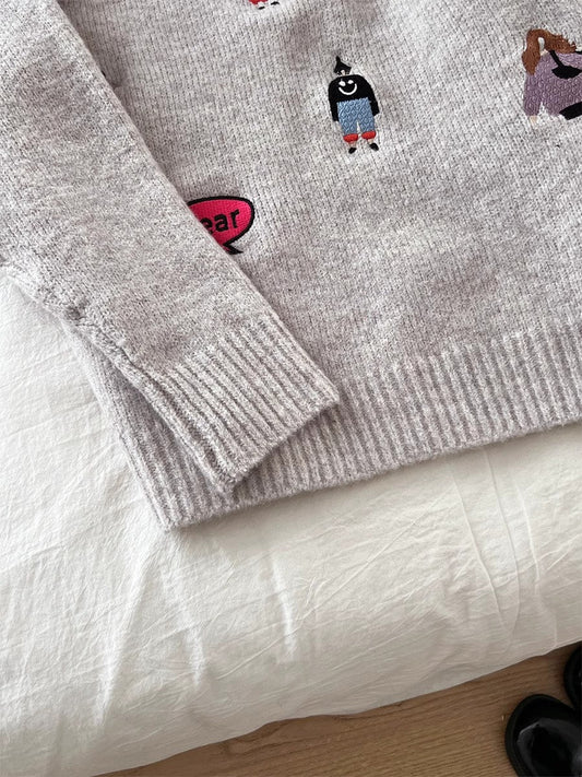 embroidery round neck sweater S4785