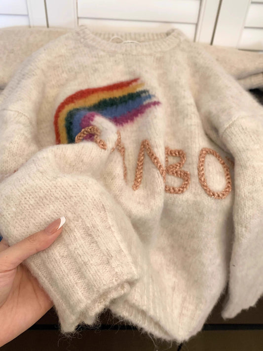 embroidered round neck pullover rainbow sweater for women S5055