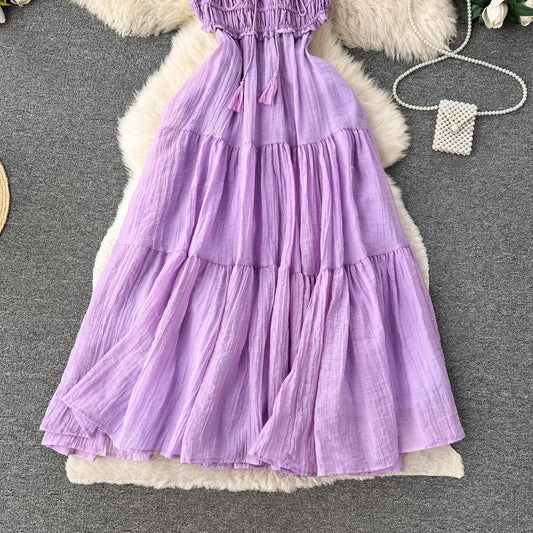 holiday dress for women backless A-line, large hem, long skirt trendy S4670