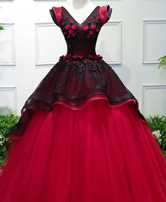 Unique V Neck Tulle Long Prom Dress, Evening Dress S5195