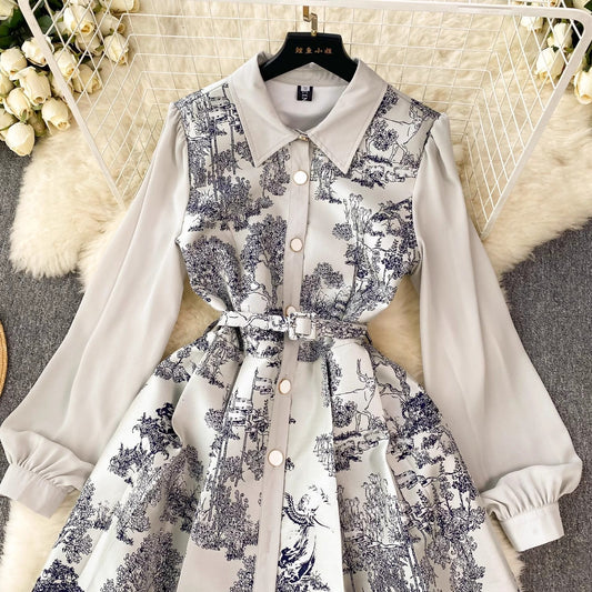 printed dress for women puff sleeves design skirt S4509