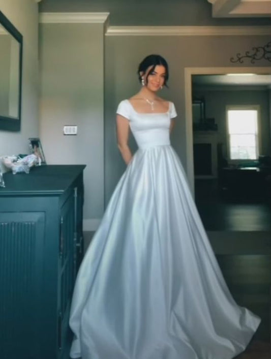 Generous A-line Simple Satin Wedding Dress Charming Evening Dress S2158