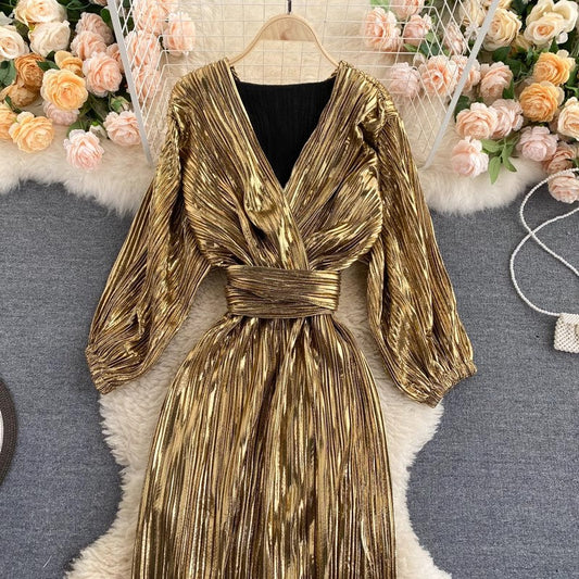 fashion dress V-neck lace-up waist dress for women S4511