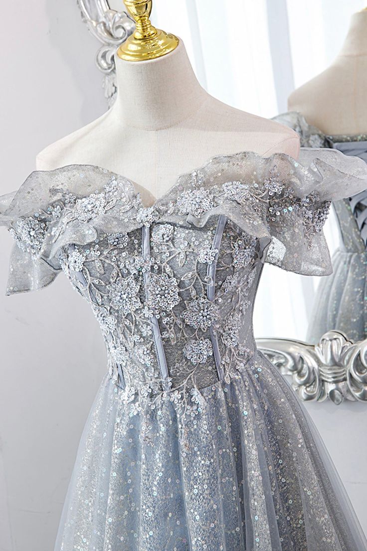 Tulle Lace Long Prom Dresses, A-Line Sequins Evening Dresses fg5490
