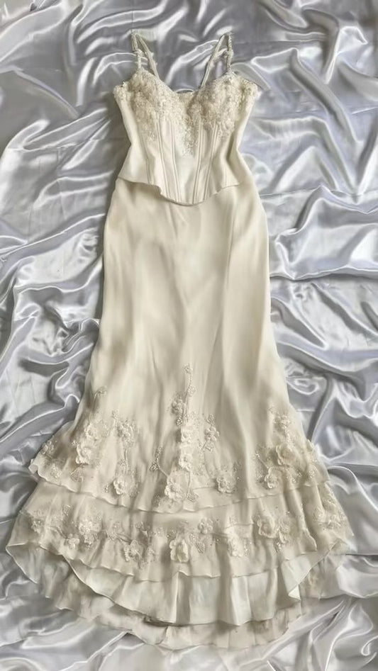Sexy Sheath Straps Chiffon Ivory Long Prom Dresses fg5363