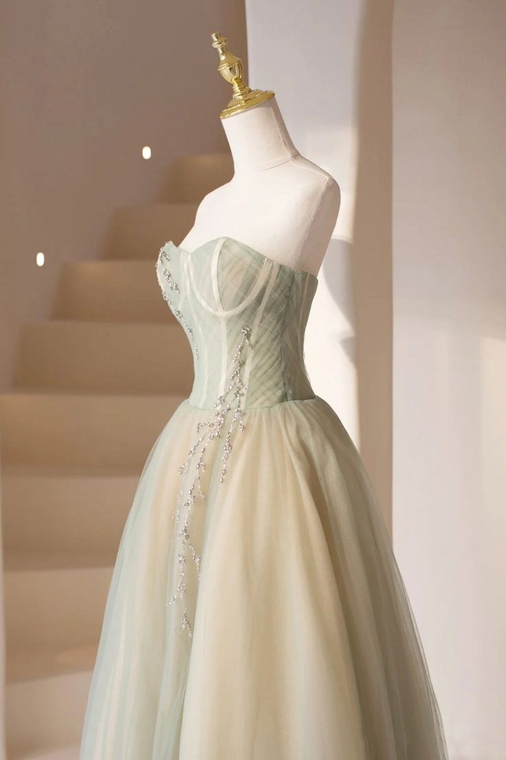 Lovely Strapless Long Tulle Prom Dress, A-Line Evening Dress S5100