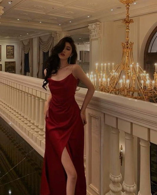 Sexy red high split side long evening prom dress fg4576