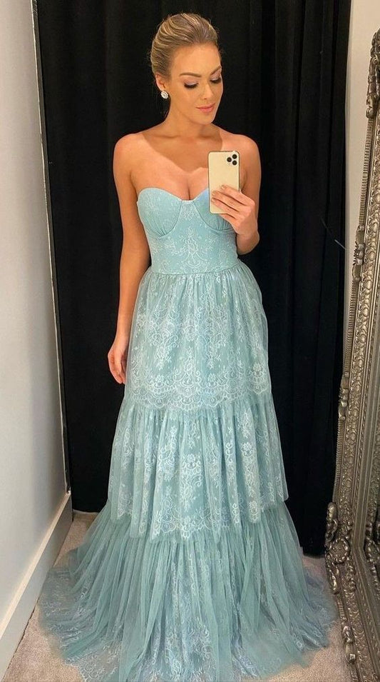 A-Line Lace Long Prom Dresses fg4536