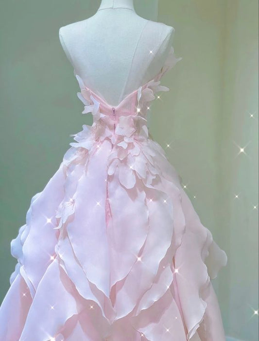 A Line Pink Long Prom Dresses,Strapless Evening Gown S4921