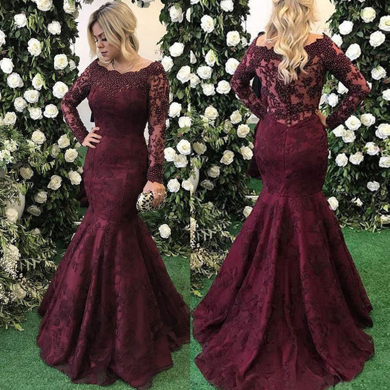 Long Sleeves Beaded Mermaid Mother of the Bride Dresses fg4445