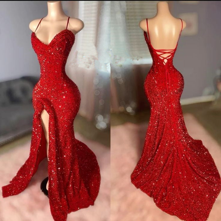 Sexy Mermaid Prom Dress Sequins Long Formal Gowns