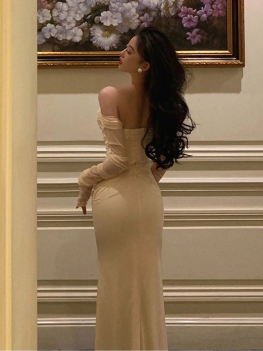 Sexy V-neck Bodycon Wedding Party Dresses Women Elegant Mesh Patchwork Formal Occasion Evening Prom Dress fg5267