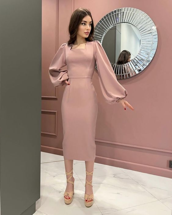 Women Prom Dresses Square Neck Tea Length Formal Evening Dress S5379