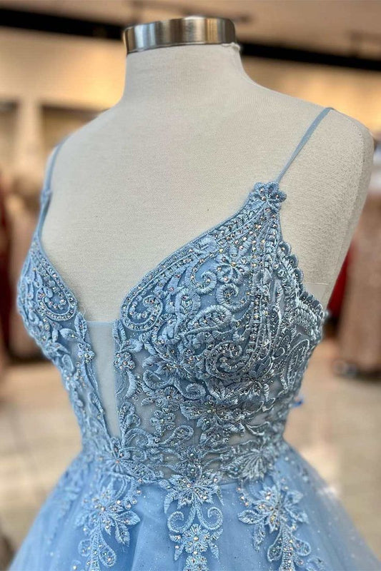 Tulle Lace Plunge Neck A-Line Prom Dress fg5020