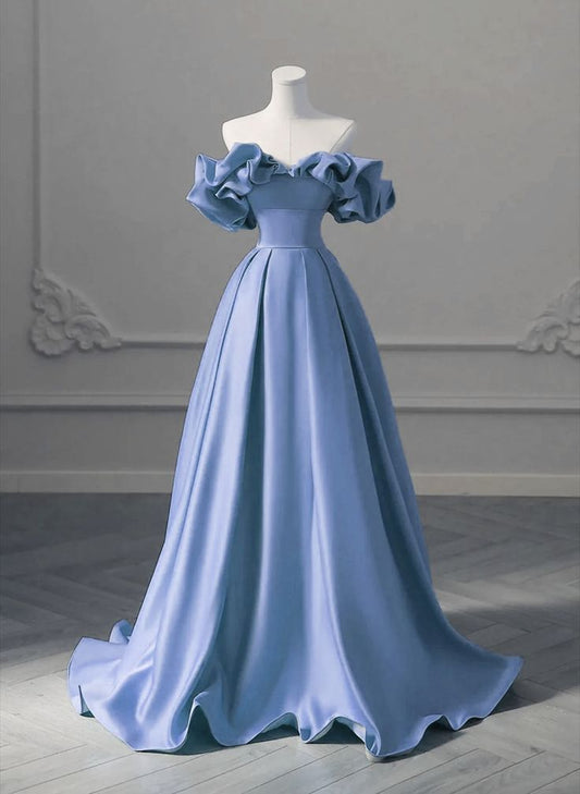 A-line Satin Off Shoulder Long Evening Dress, Long Formal Dress Party Dress S5170